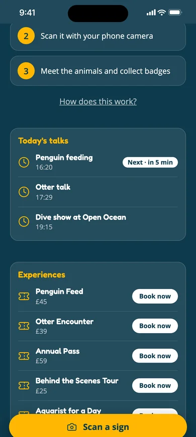 Today's talks, with the penguin feeding next in five minutes