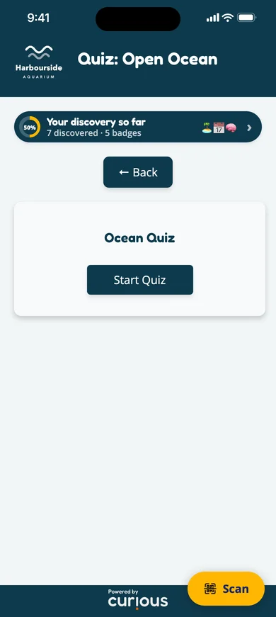 The start screen of the Ocean Quiz