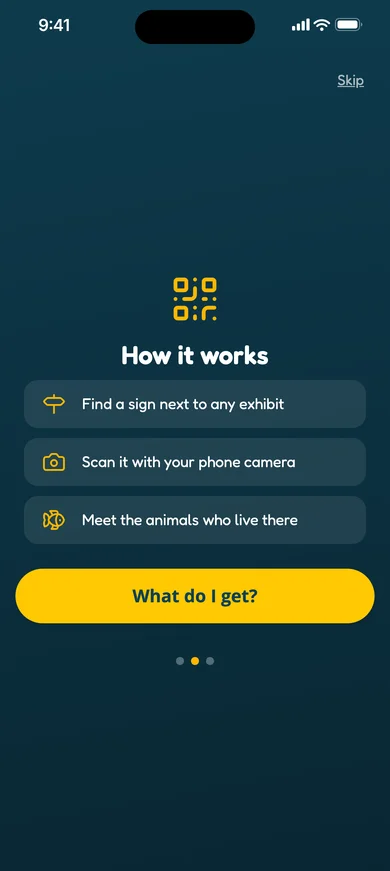 How it works: find a sign, scan it, meet the animals