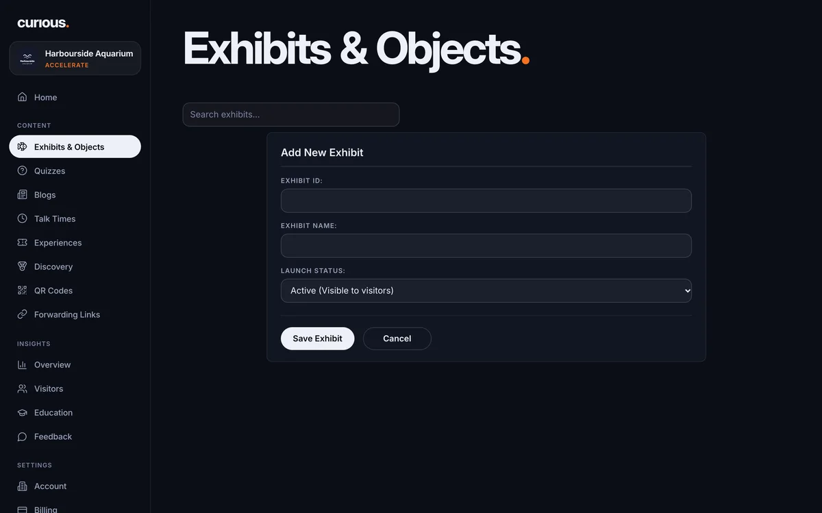 Adding a new exhibit in the portal