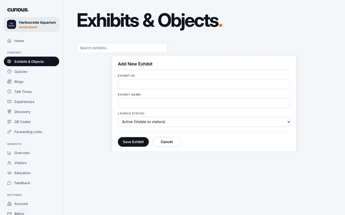 Adding a new exhibit in the portal