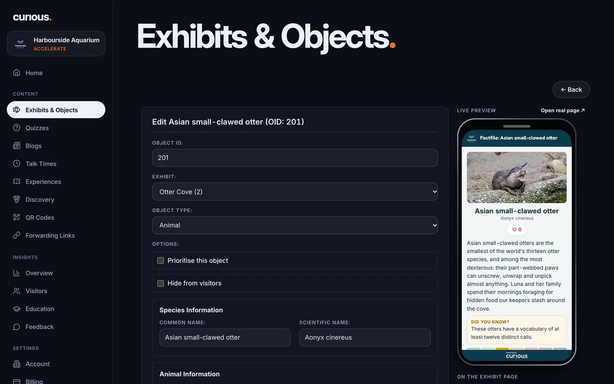 The species editor, with a live phone preview beside the form