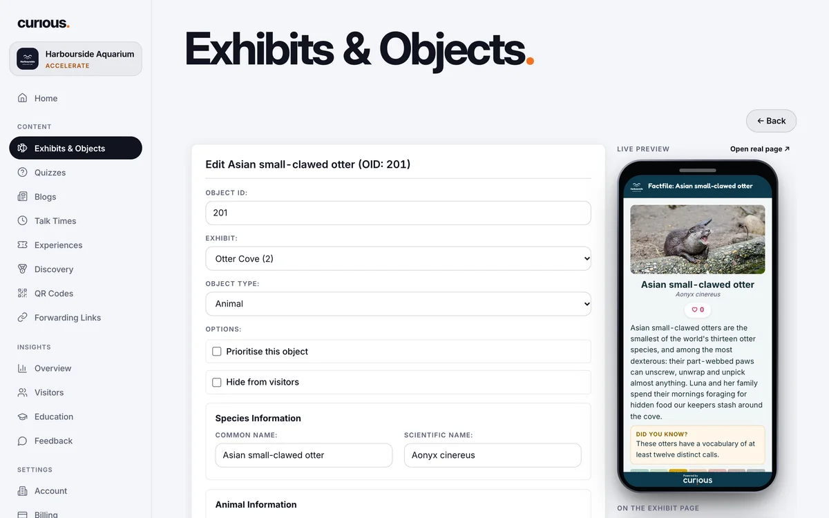 The species editor, with a live phone preview beside the form